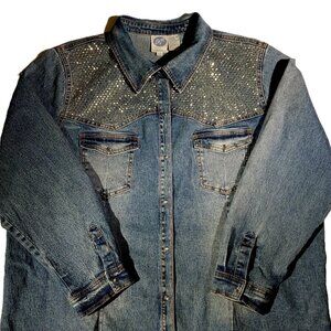 DG2 by Diane Gilman Denim Jacket  3X  Snap Front  Sequin Embellished Western EUC